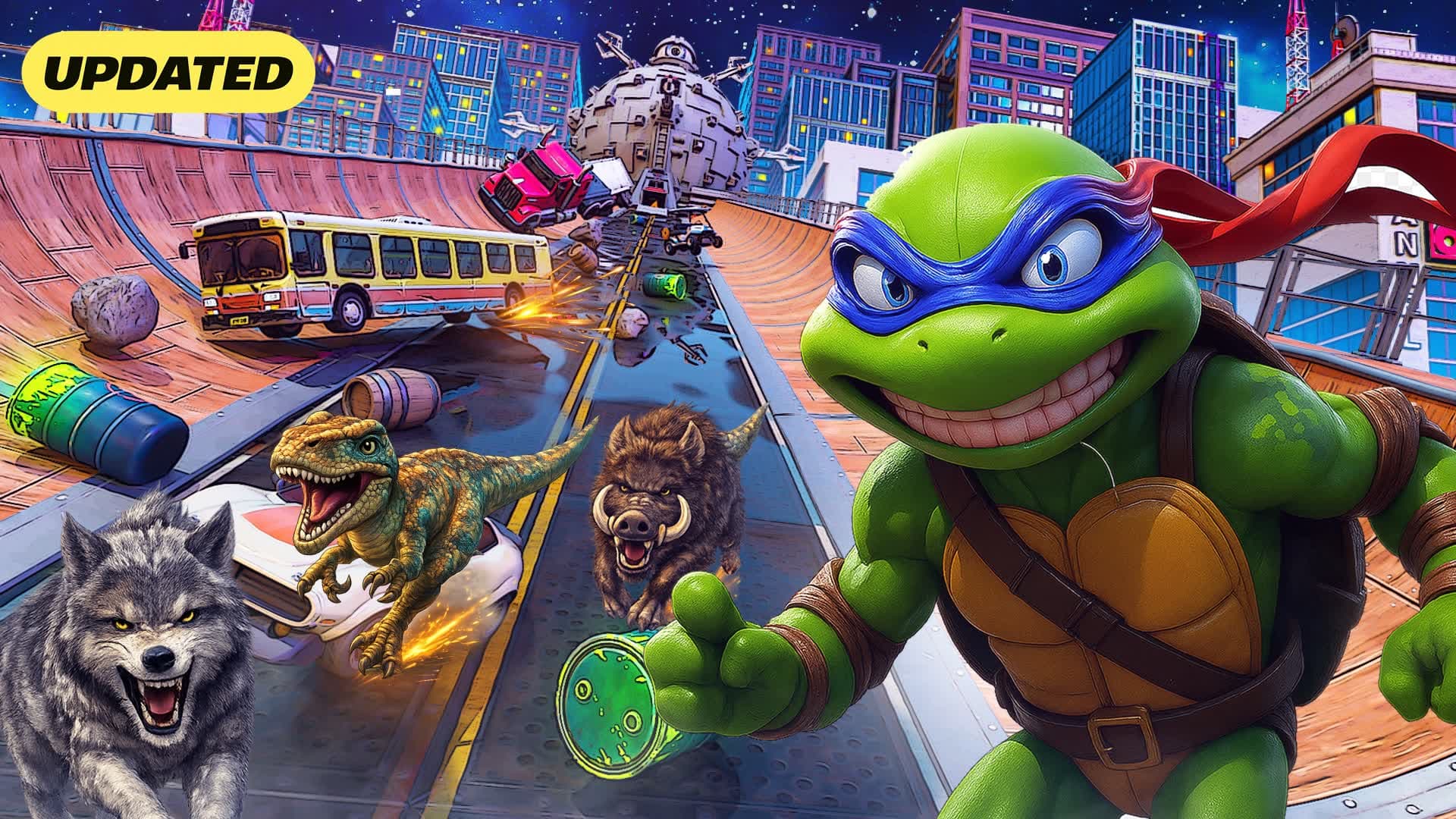TMNT Mega Ramp Survival Fortnite map gameplay preview